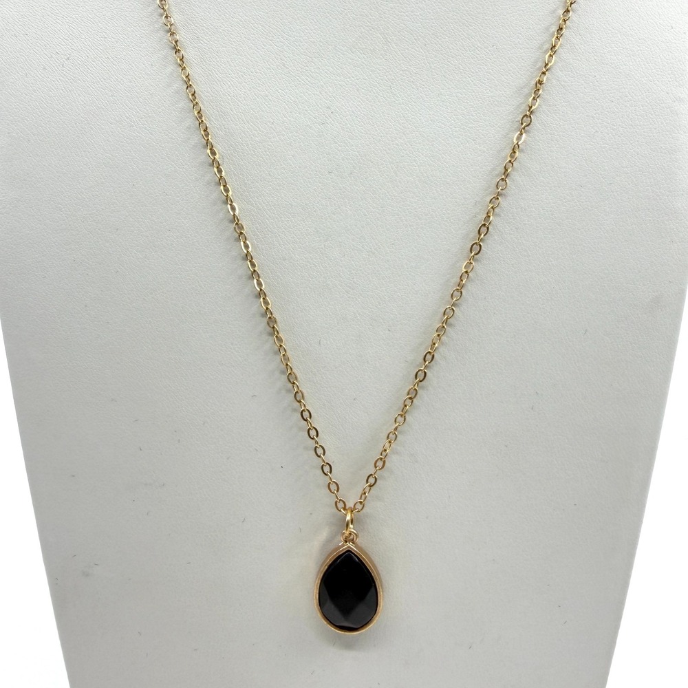 Elegant Gold Tone Black Teardrop Pendant Necklace Minimalist Dainty Jewelry Gift